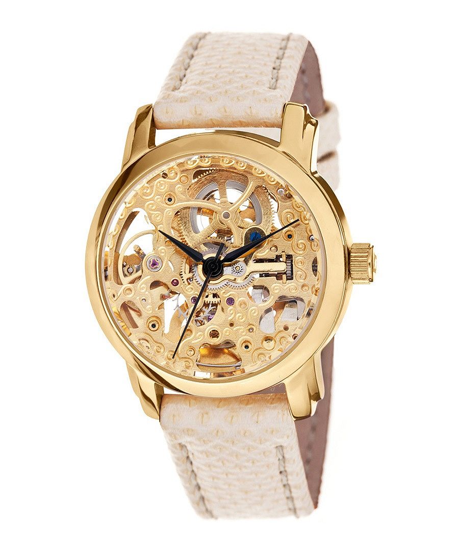 Cream leather skeleton watch Sale - akribos XXIV