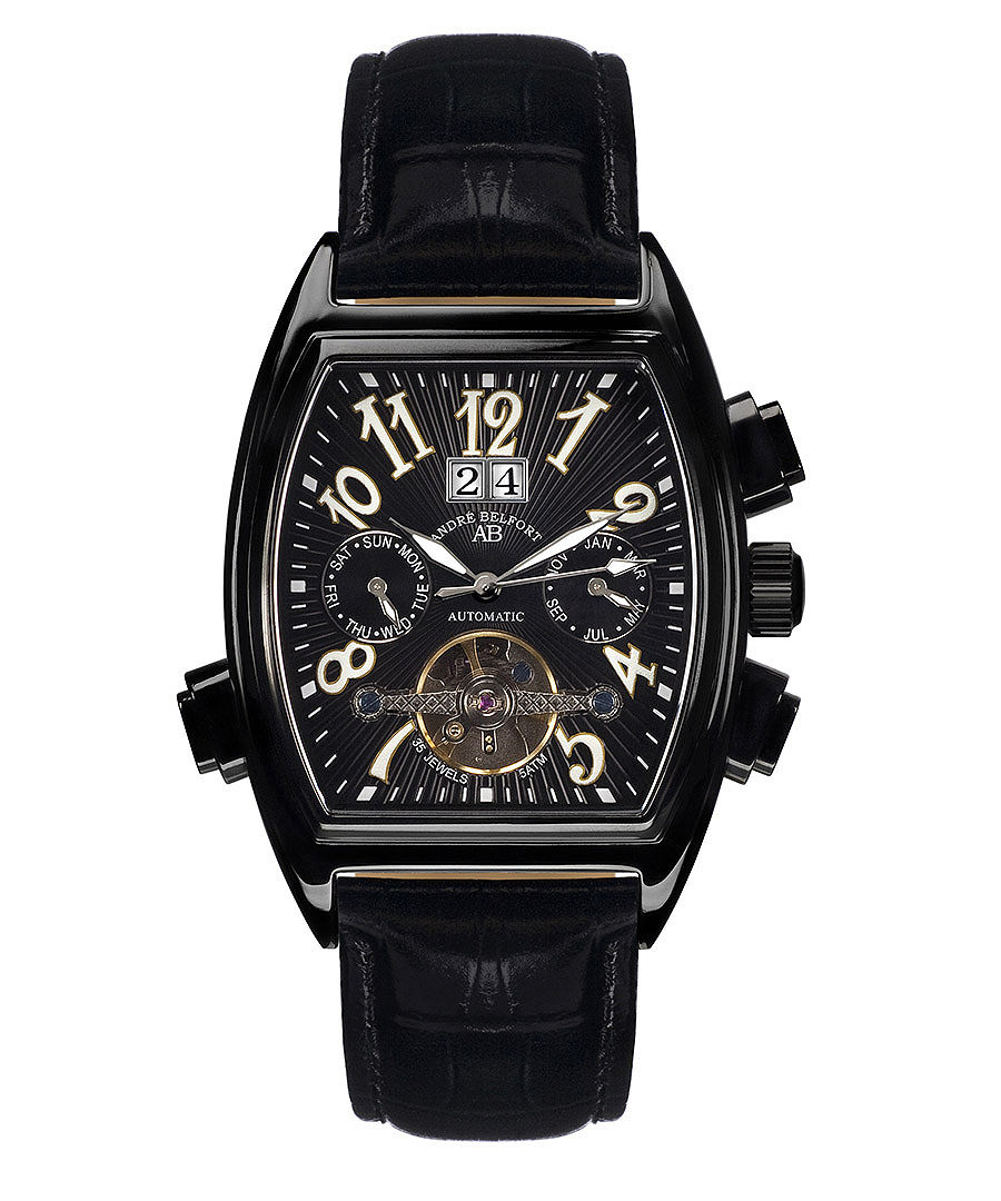 Royale Date black leather watch Sale - andre belfort