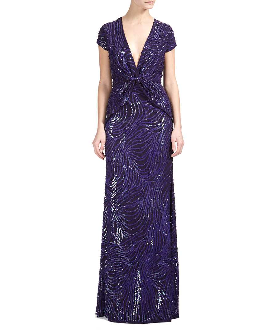Discount Wavy sequins silk rich dress in purple | SECRETSALES
