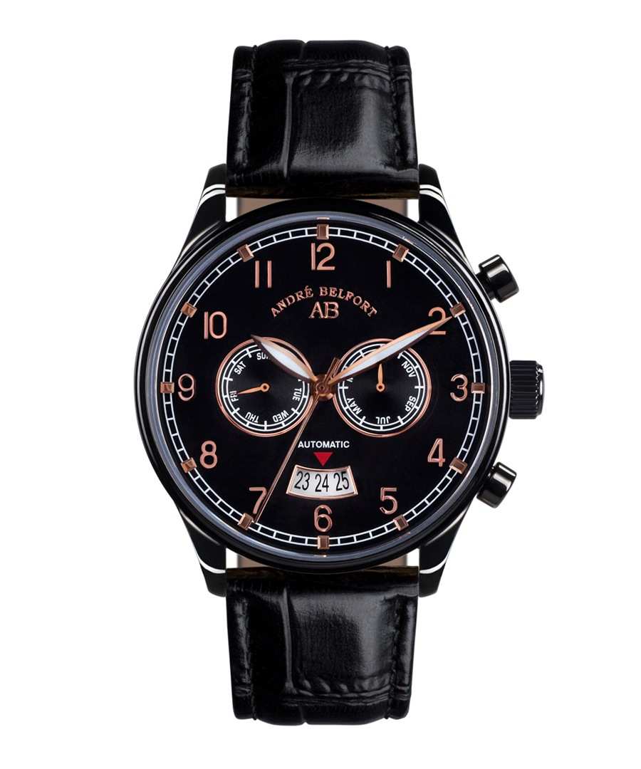 Calendrier black & leather watch Sale - andre belfort