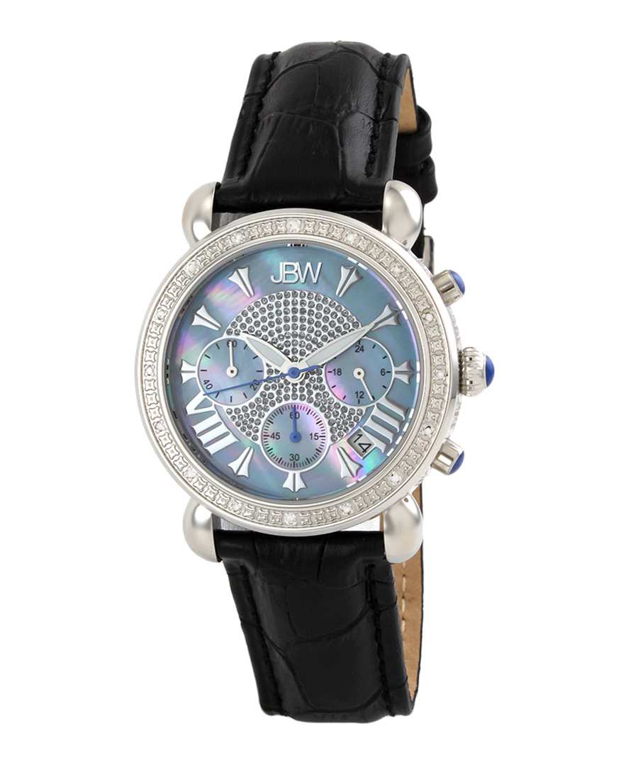 Victory diamond & black leather watch Sale - jbw