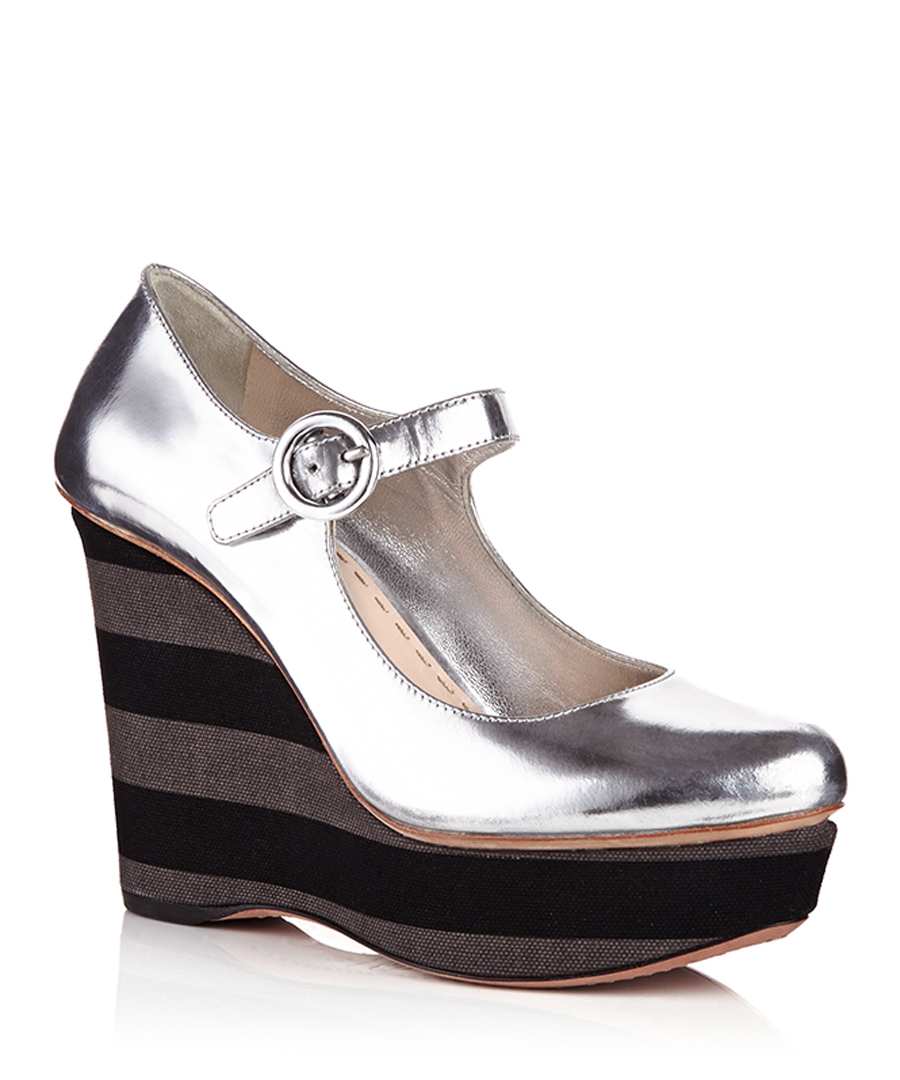 Discount Silver leather Mary Jane wedges SECRETSALES
