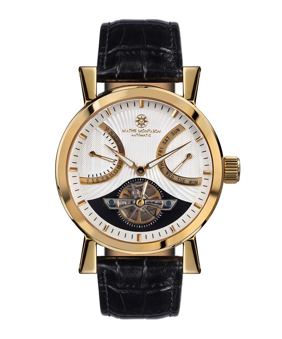 Skeleton white dial leather watch Sale - mathis montabon