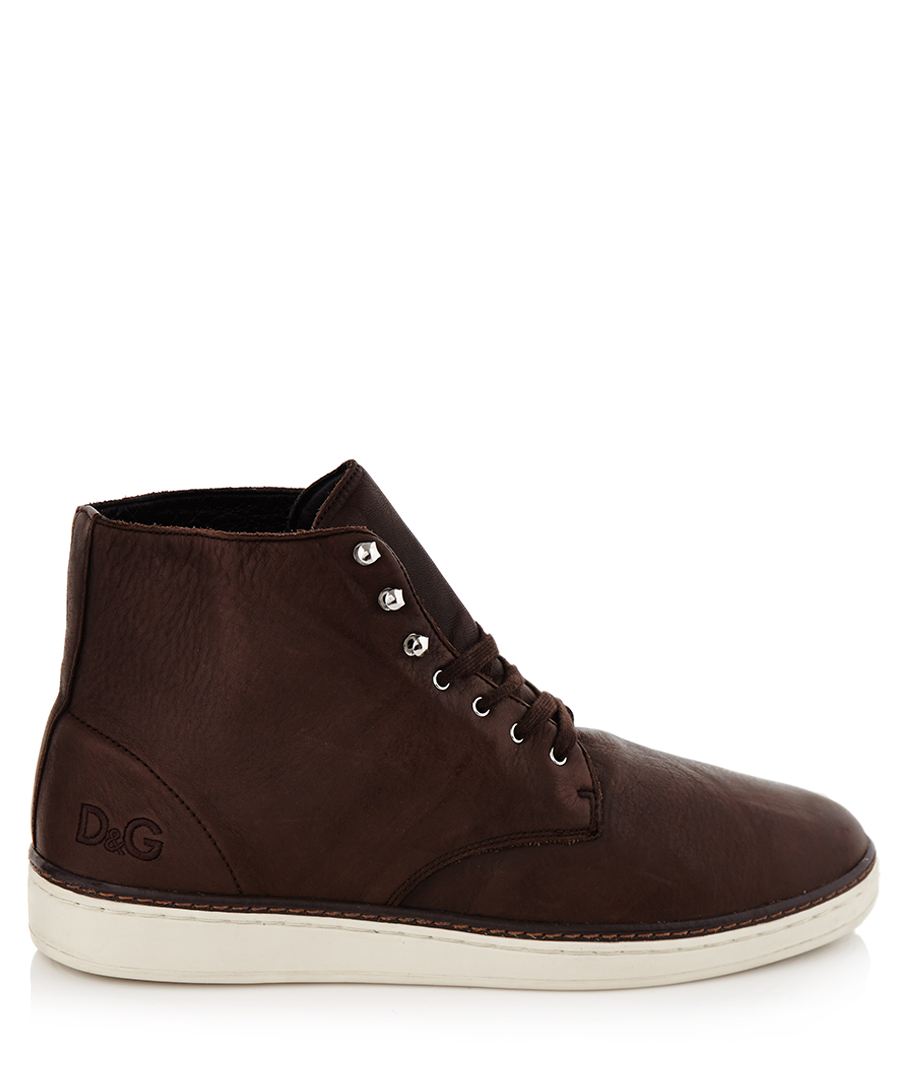 Dark brown leather trainers Sale - D&G