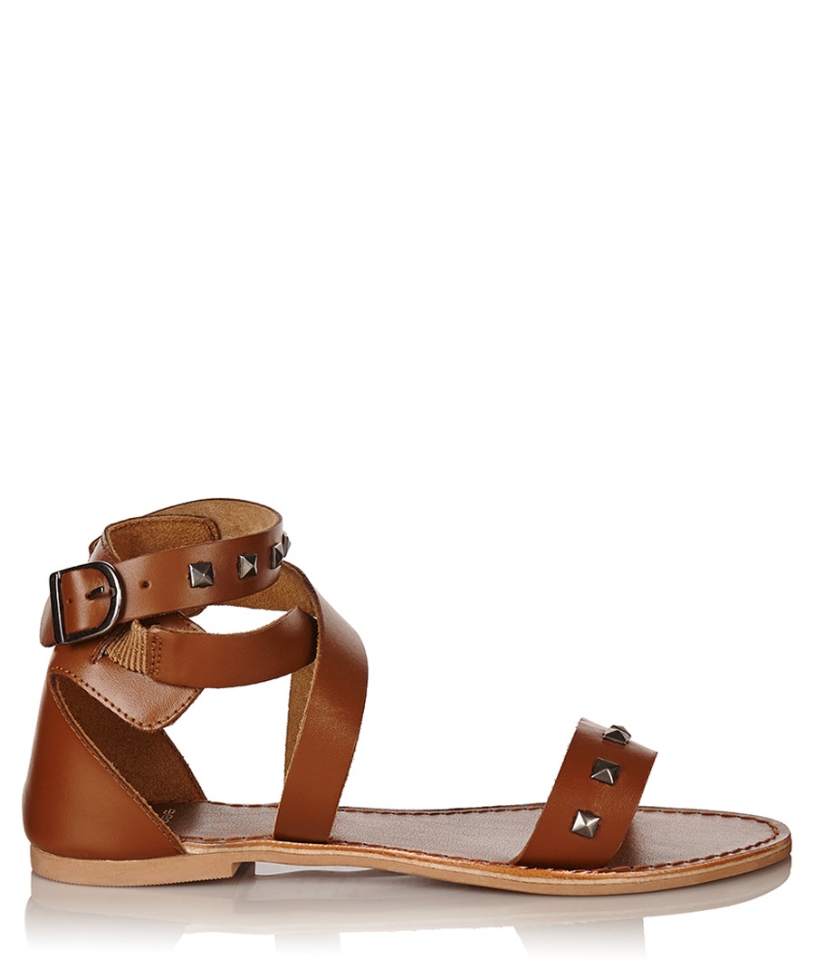 Discount Cara cognac leather studded sandals SECRETSALES Discount Cara cognac leather studded sandals SECRETSALES