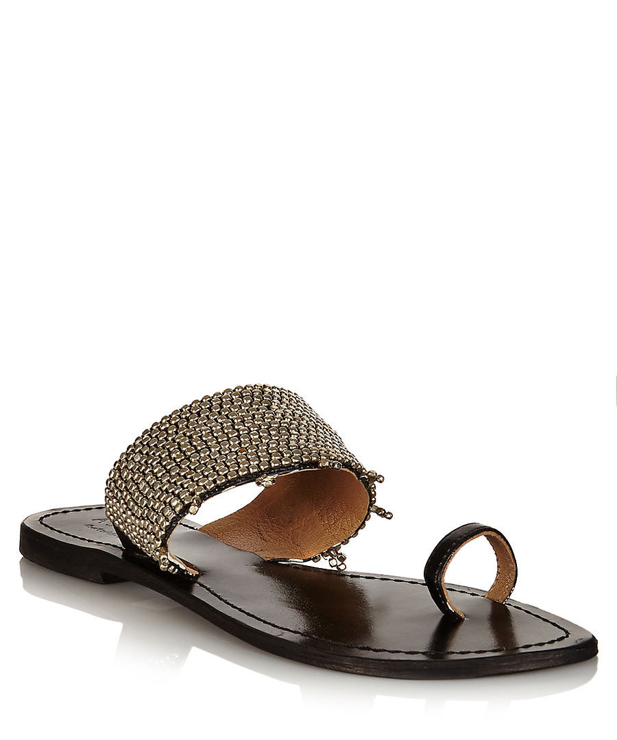 Luna silver and black leather sandals Sale - Aspiga