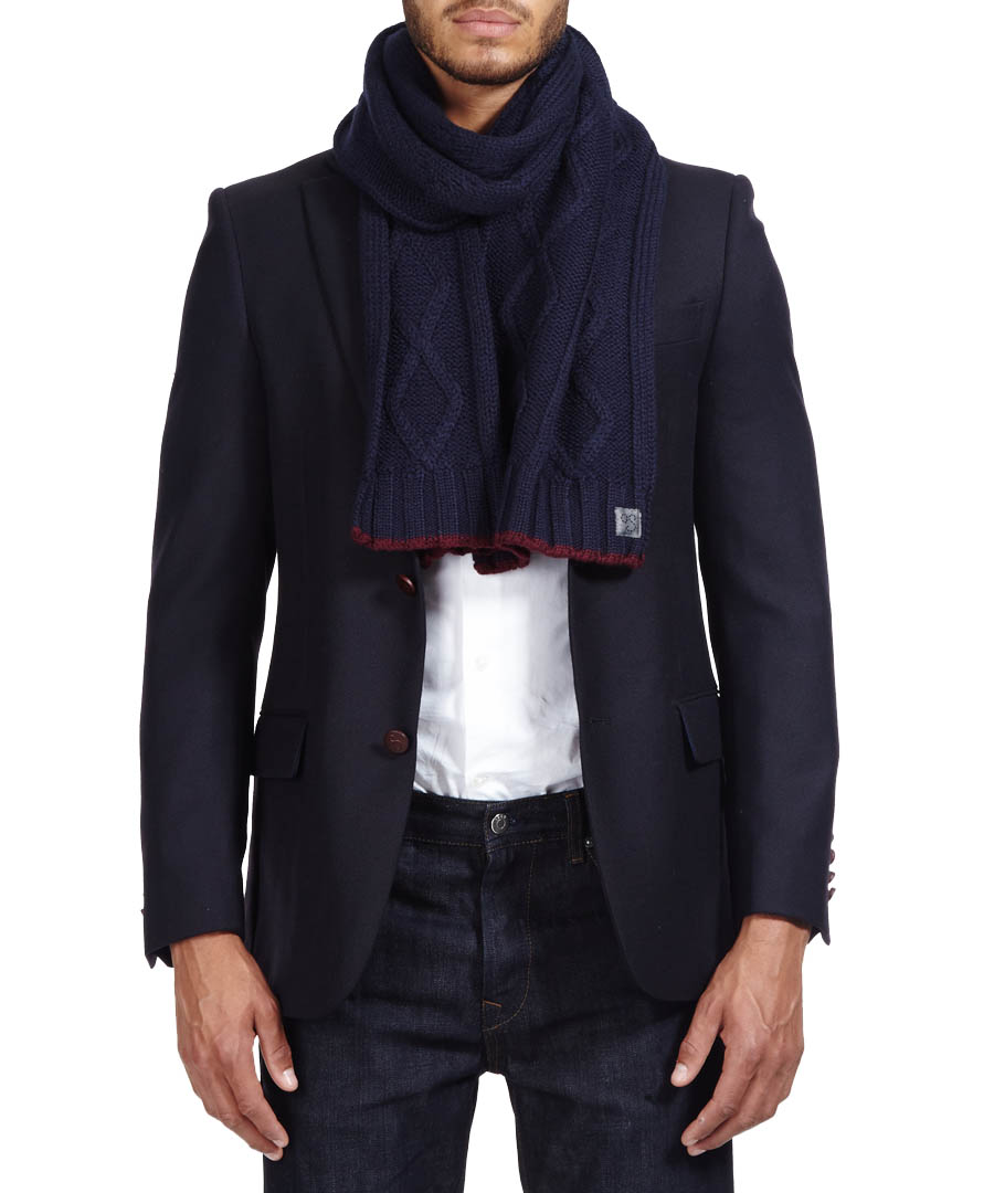 Discount Asti navy cable knit wool scarf SECRETSALES