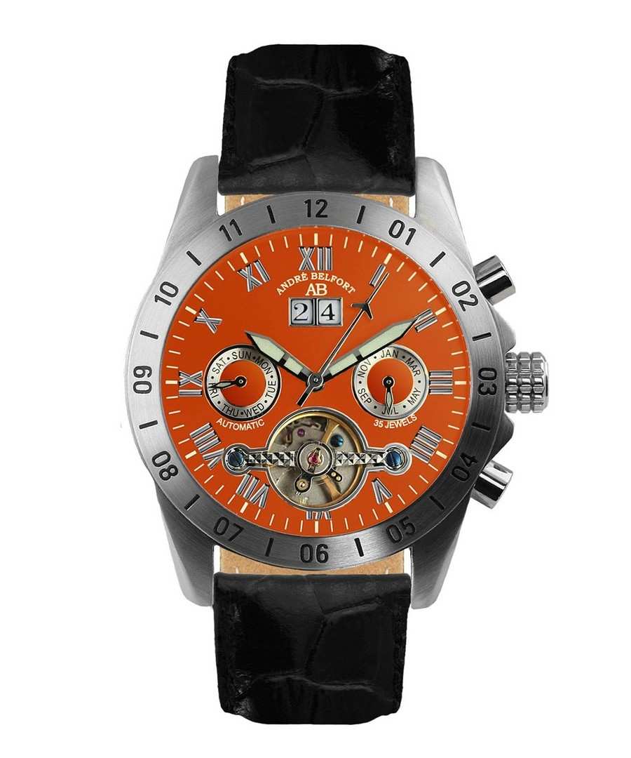Galactique orange & leather watch Sale - andre belfort