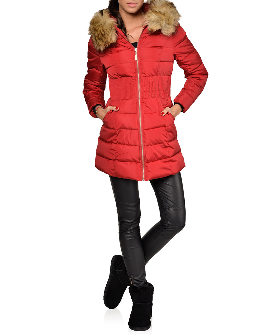 Discount Red quilted hooded jacket SECRETSALES