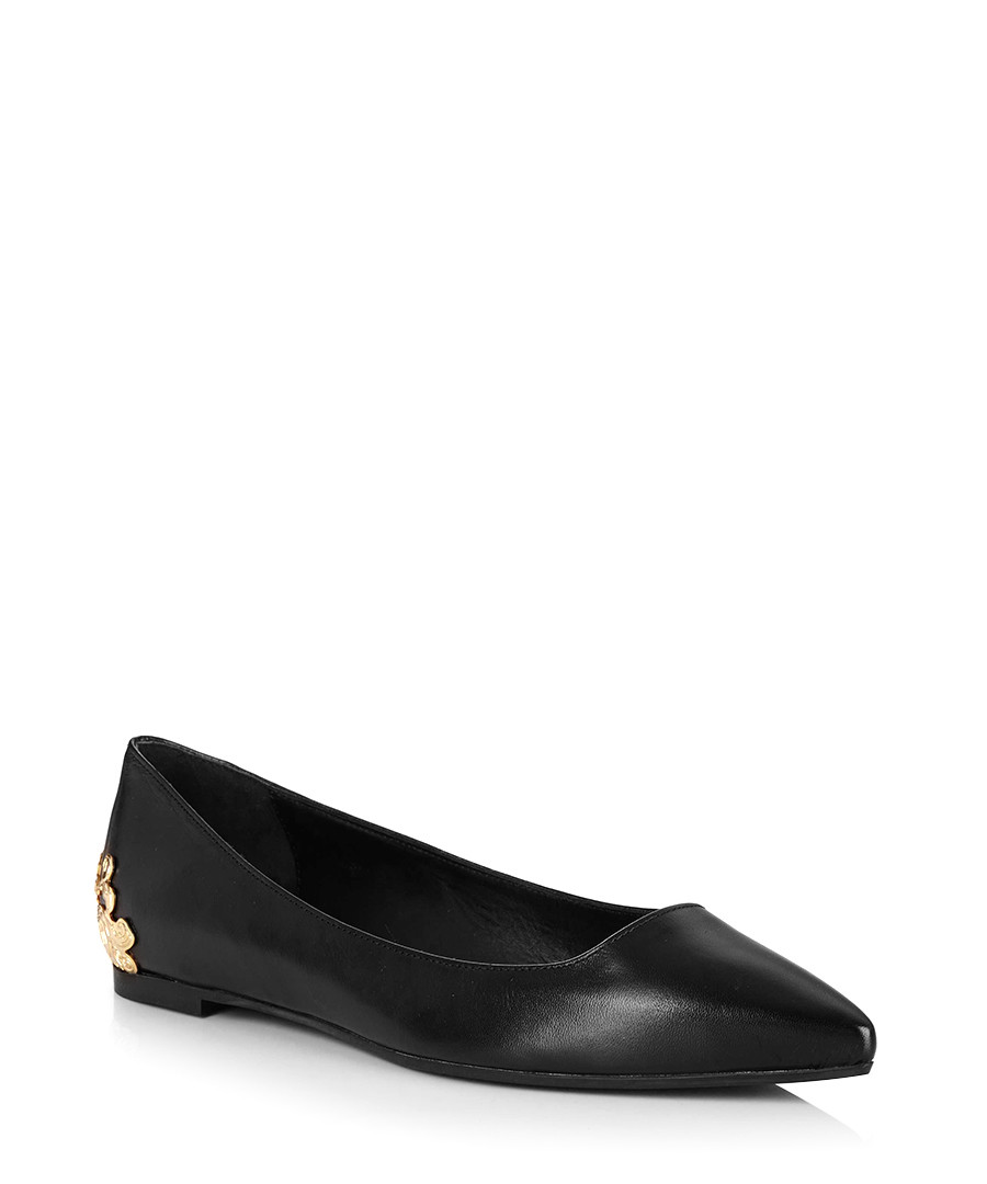 black leather ballerina flats