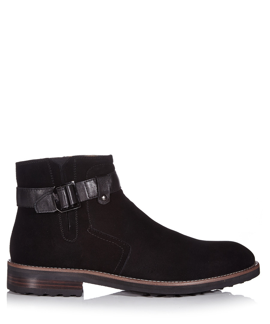 Discount Men's black suede & leather strap boots SECRETSALES