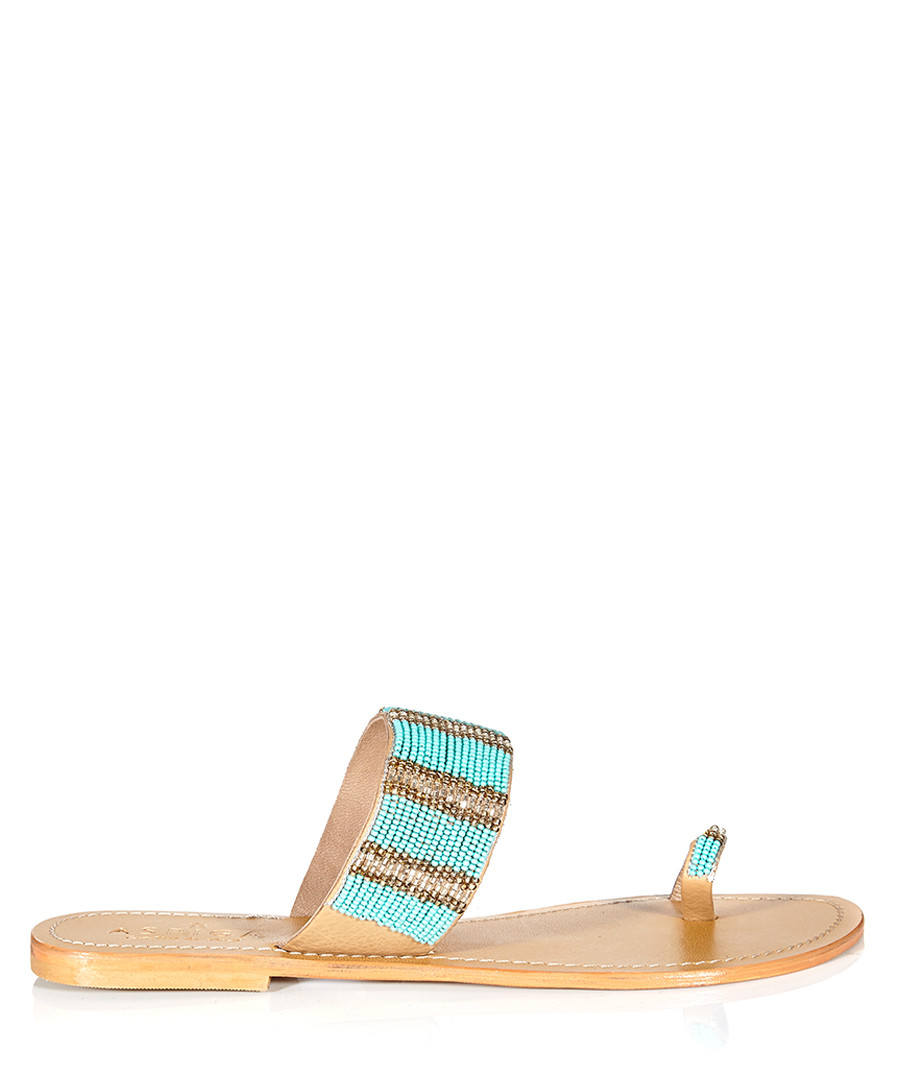 Discount Omana leather & turquoise flip flops SECRETSALES
