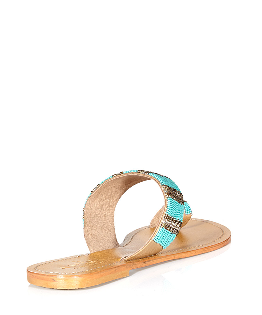 Discount Omana leather & turquoise flip flops SECRETSALES