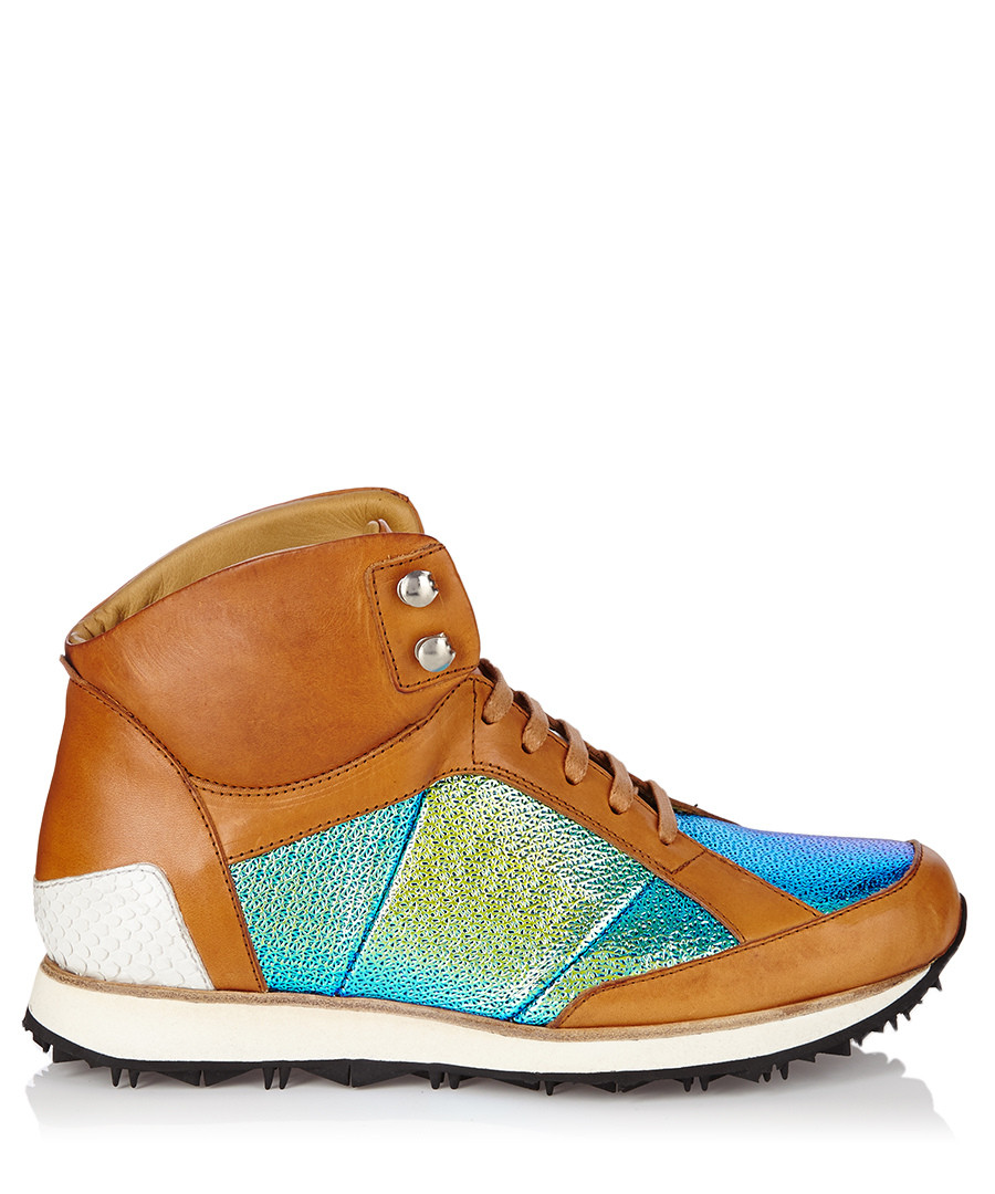 Vonnegut tan & blue leather high-tops Sale - MR. HARE