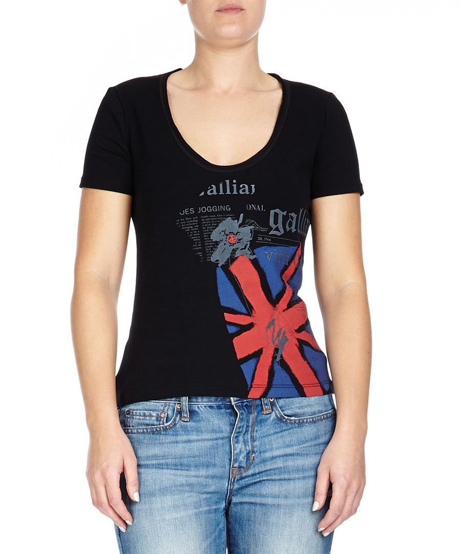 Galliano Black newspaper print cotton T-shirt , Designer ...