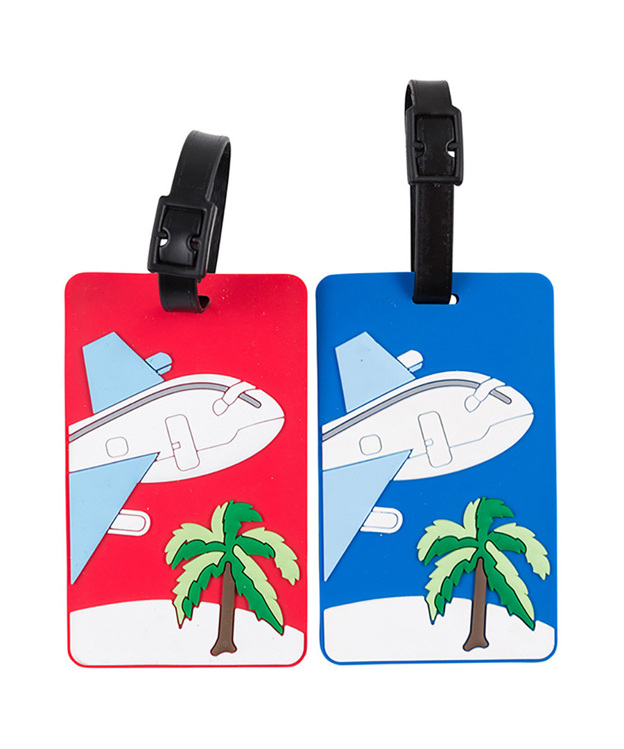 2pc red & blue palm tree luggage labels Sale - les bagagistes