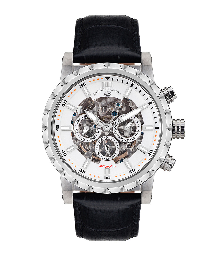 Conquete Stahl steel & leather watch Sale - andre belfort