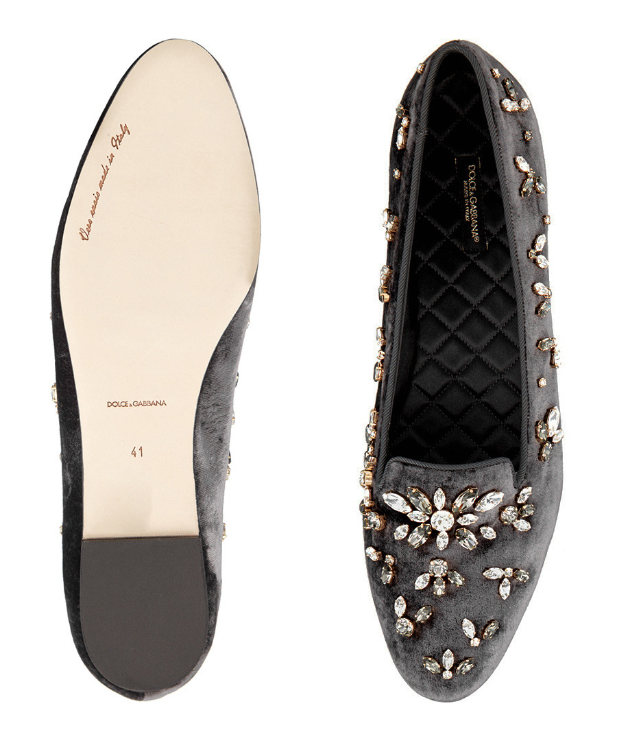 Discount Black velvet &amp; crystal flat shoes SECRETSALES