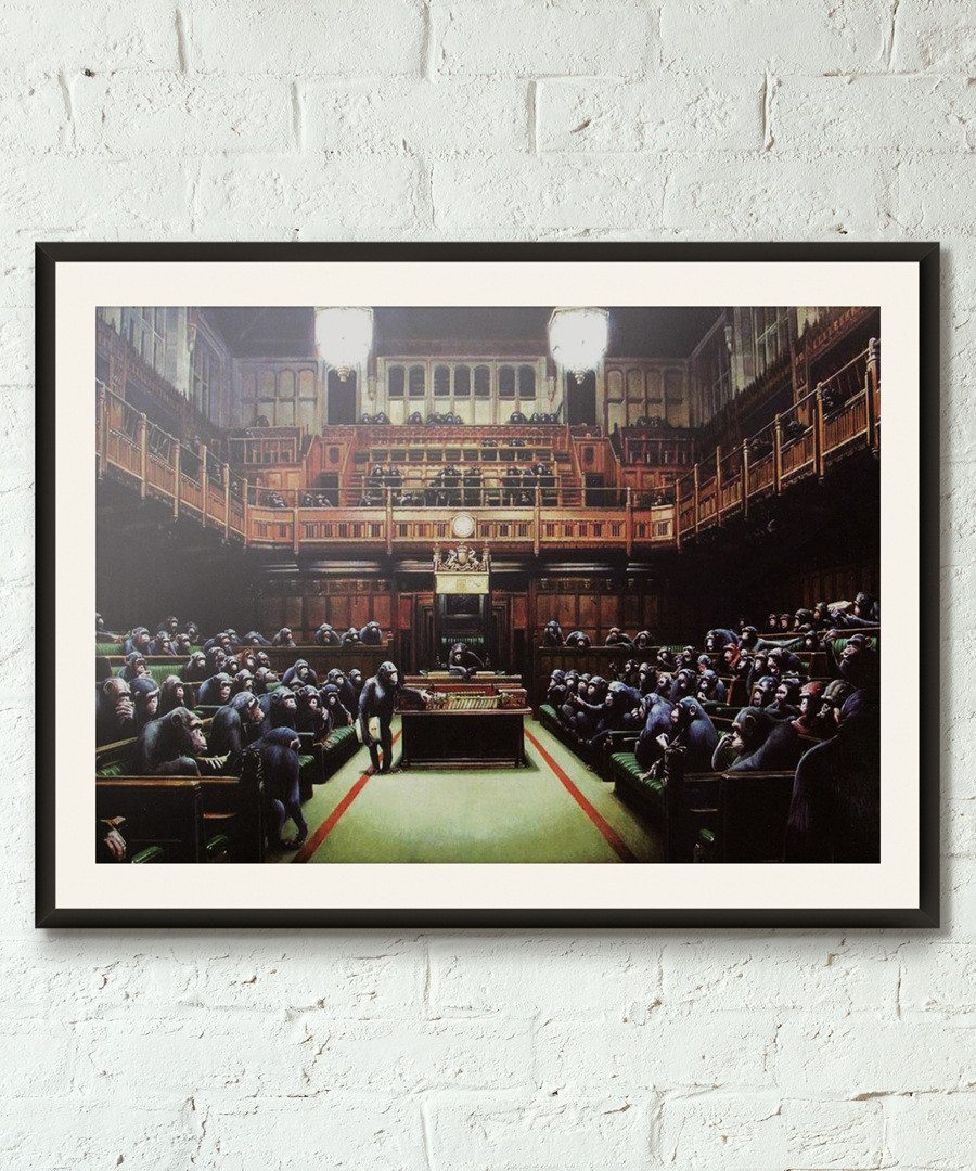 Monkeys Of Parliament framed print 40cm Sale - banksy