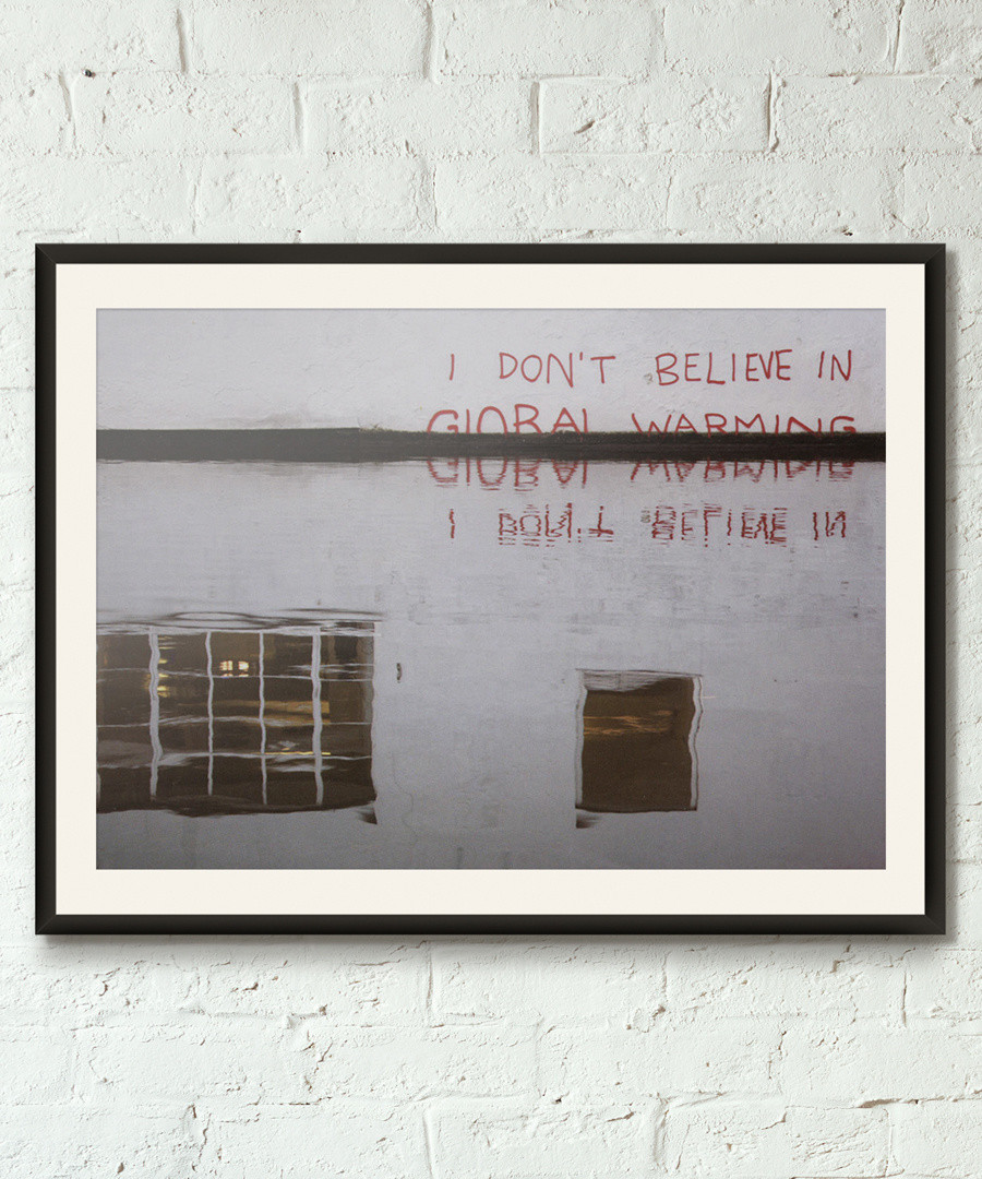 Global Warning Sceptic framed print 40cm Sale - banksy