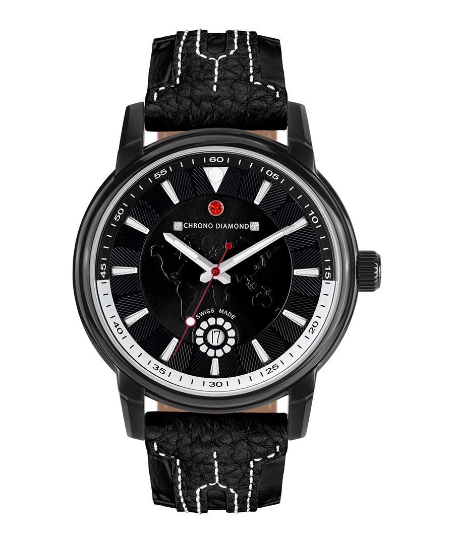 Nereus black leather & diamond watch Sale - chrono diamond