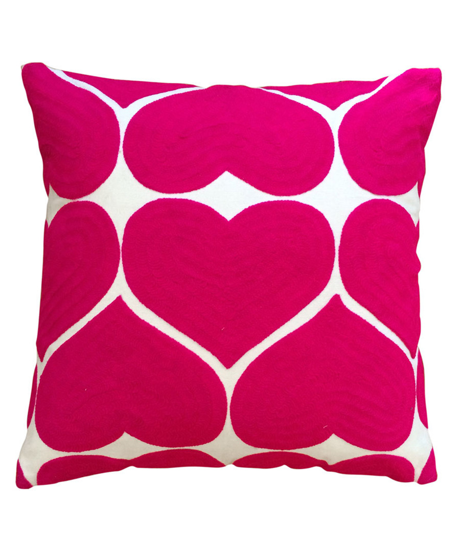 Hearts fuchsia cotton cushion Sale - Bombay Duck