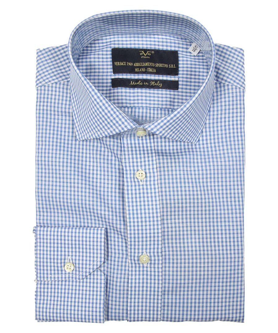 Blue & white cotton checked shirt Sale - v italia by versace 1969 abbigliamento sportivo srl milano italia
