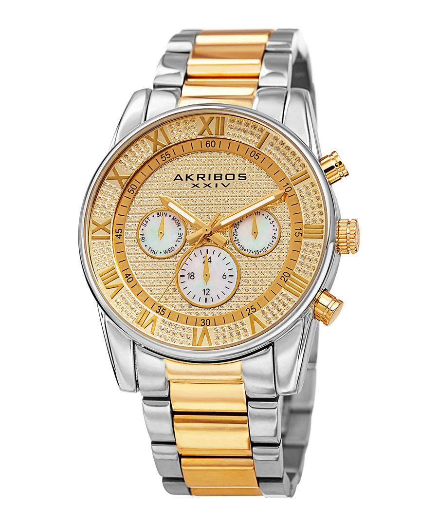 Two-tone crystal dial chronograph watch Sale - akribos XXIV