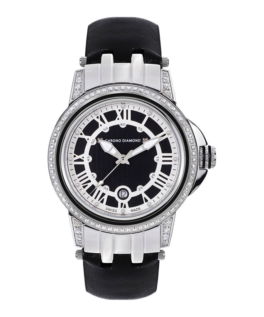 Dionne silver-tone & black leather watch Sale - chrono diamond