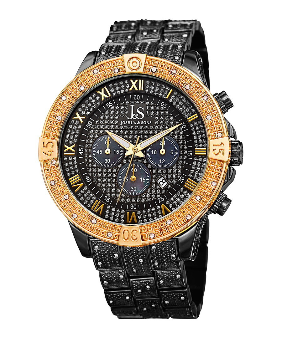 Gold-tone & black crystal watch Sale - joshua & sons