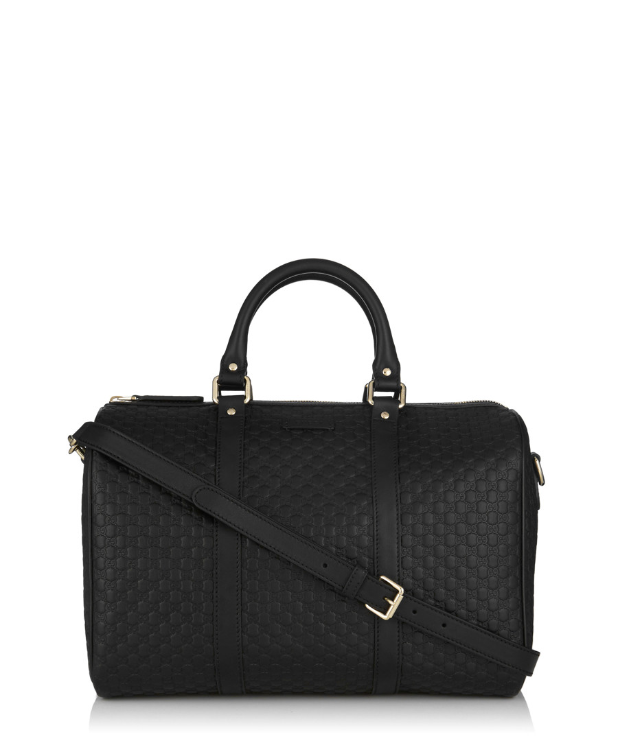 Black embossed leather bowling bag Sale - gucci
