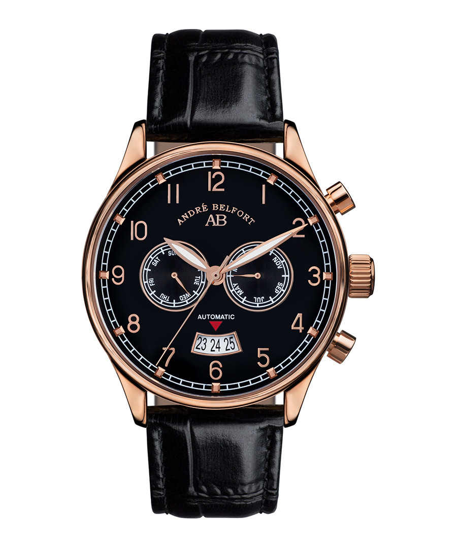 Calendrier black leather watch Sale - andre belfort