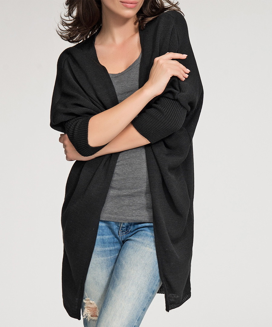 Black collarless draped cardigan Sale - numinou