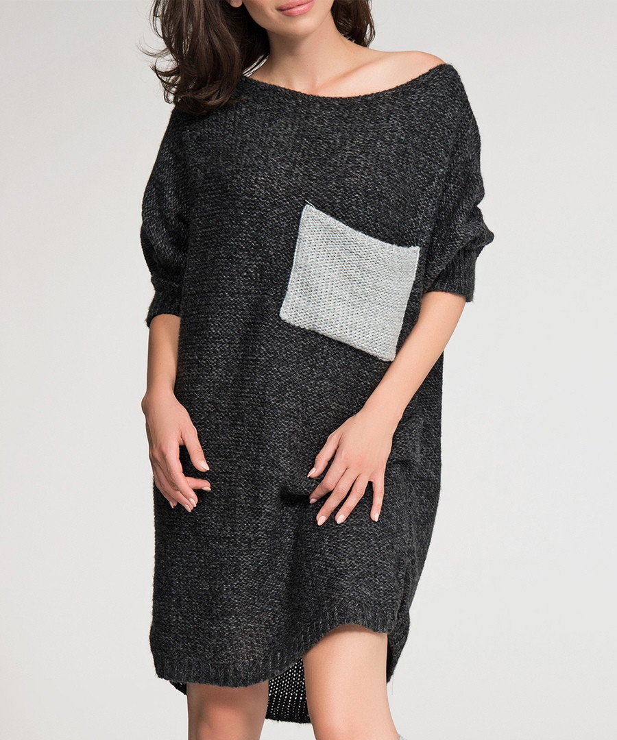 Black contrast pocket jumper dress Sale - numinou