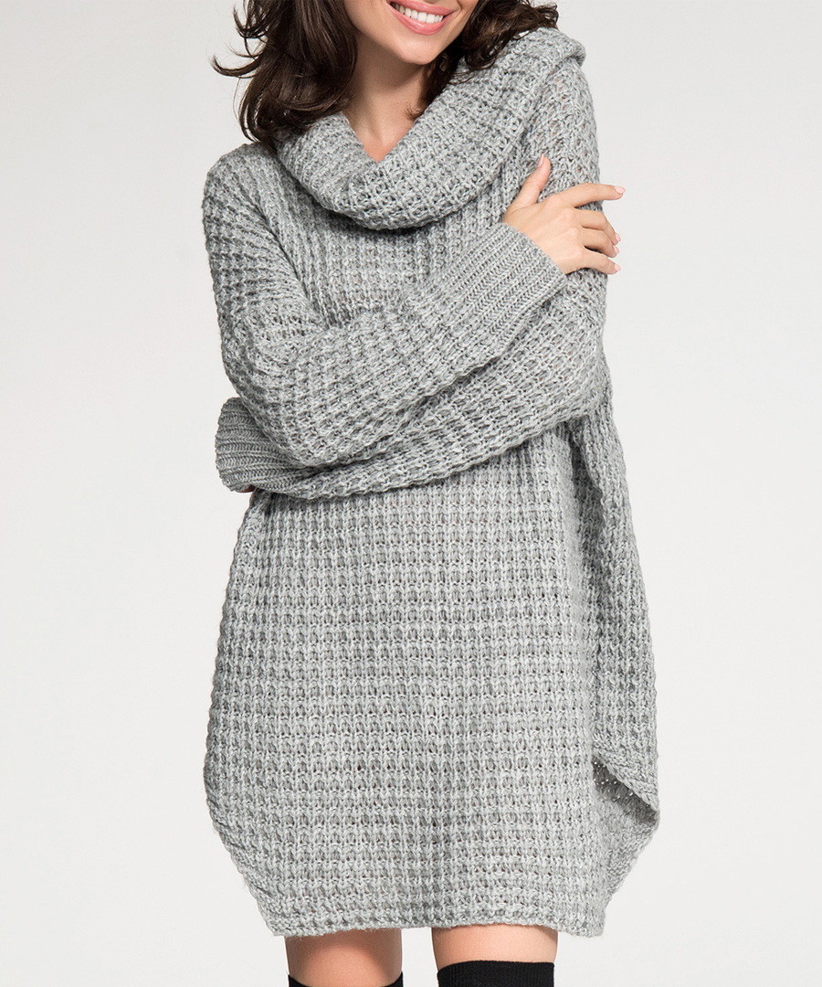 Light grey high neck knit jumper dress Sale - numinou