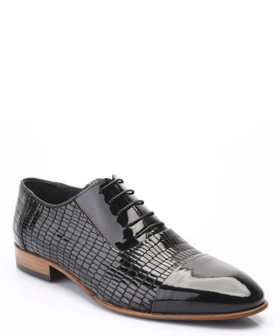 Black textured leather Oxford shoes Sale - deckard