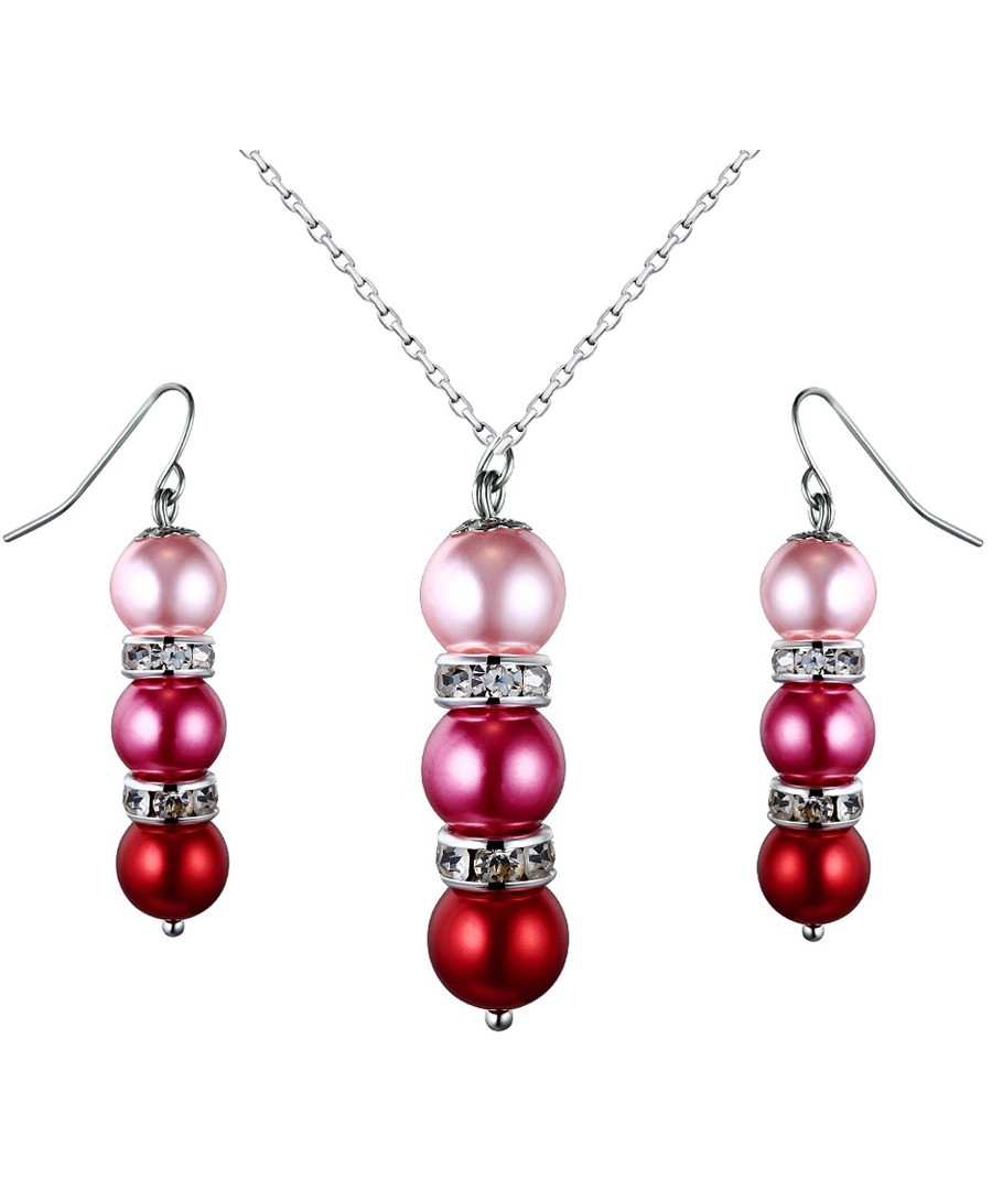 Pink Pearls and Crystal Pendant and Earrings Set Sale - Blue Pearls