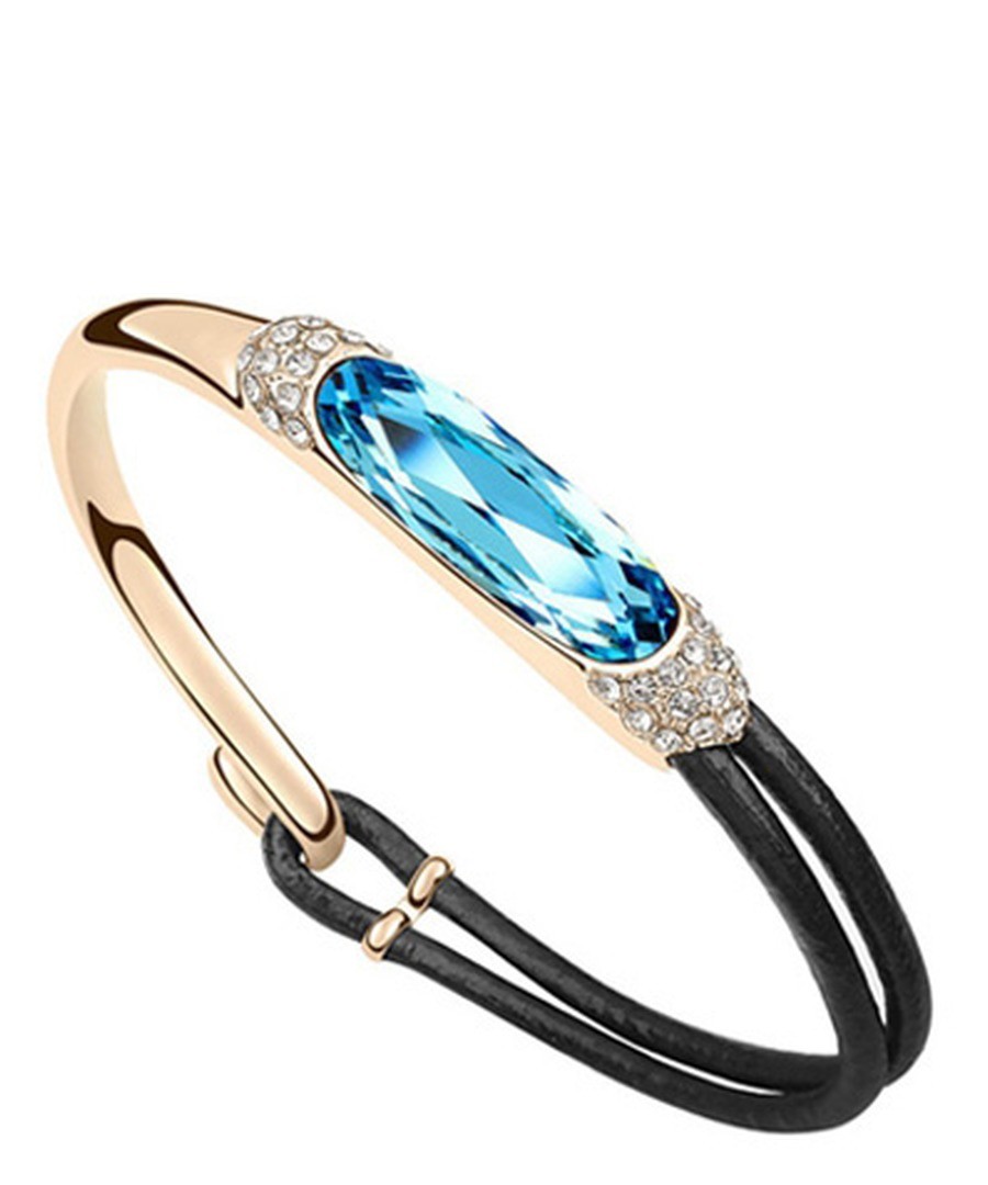 Blue crystal & leather bracelet Sale - Blue Pearls