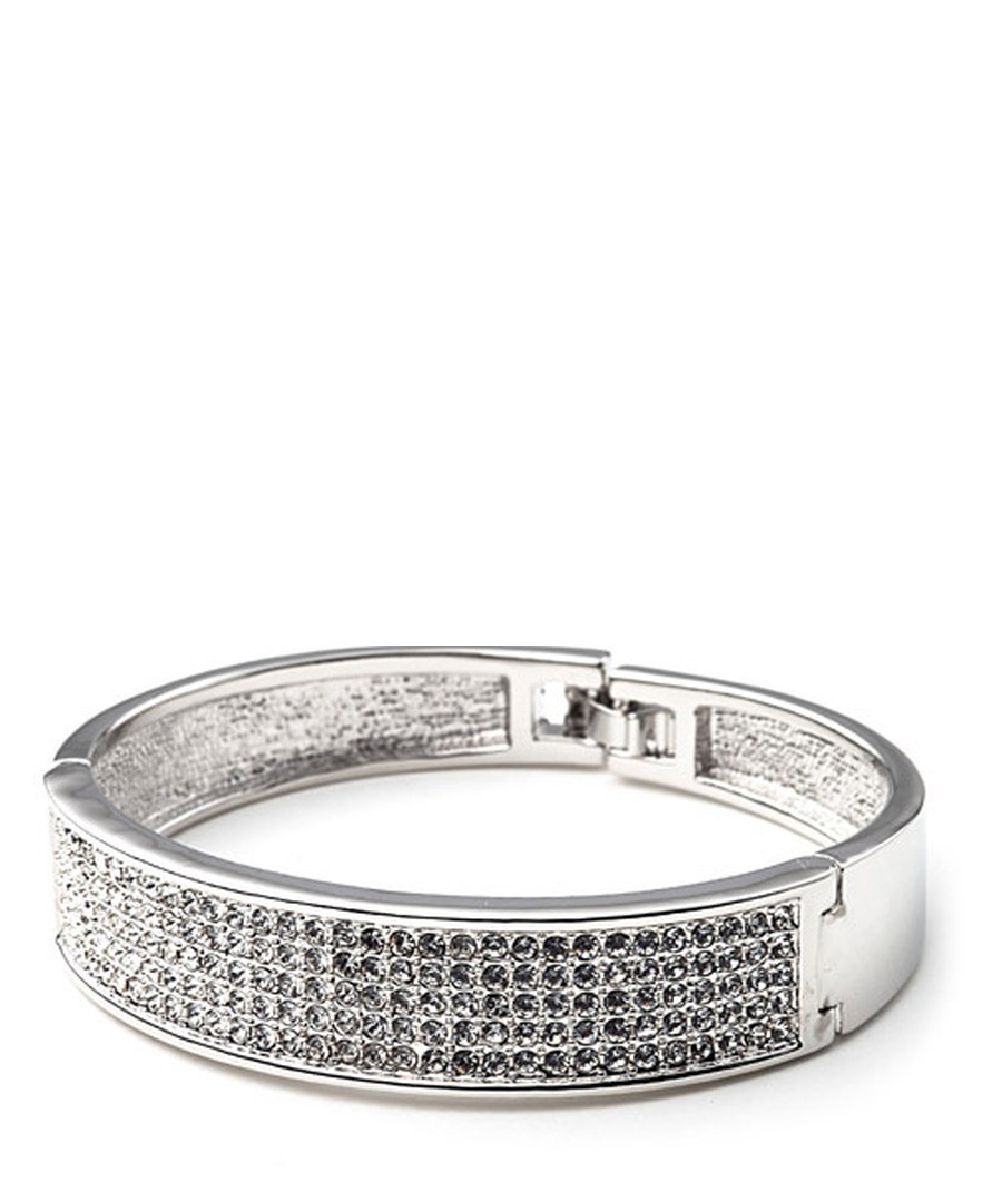 White Swarovski Crystal Elements Bangle Bracelet and White Gold plated Sale - Blue Pearls