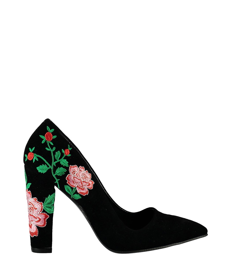 Black & pink suede embroidered heels Sale - Fox Shoes