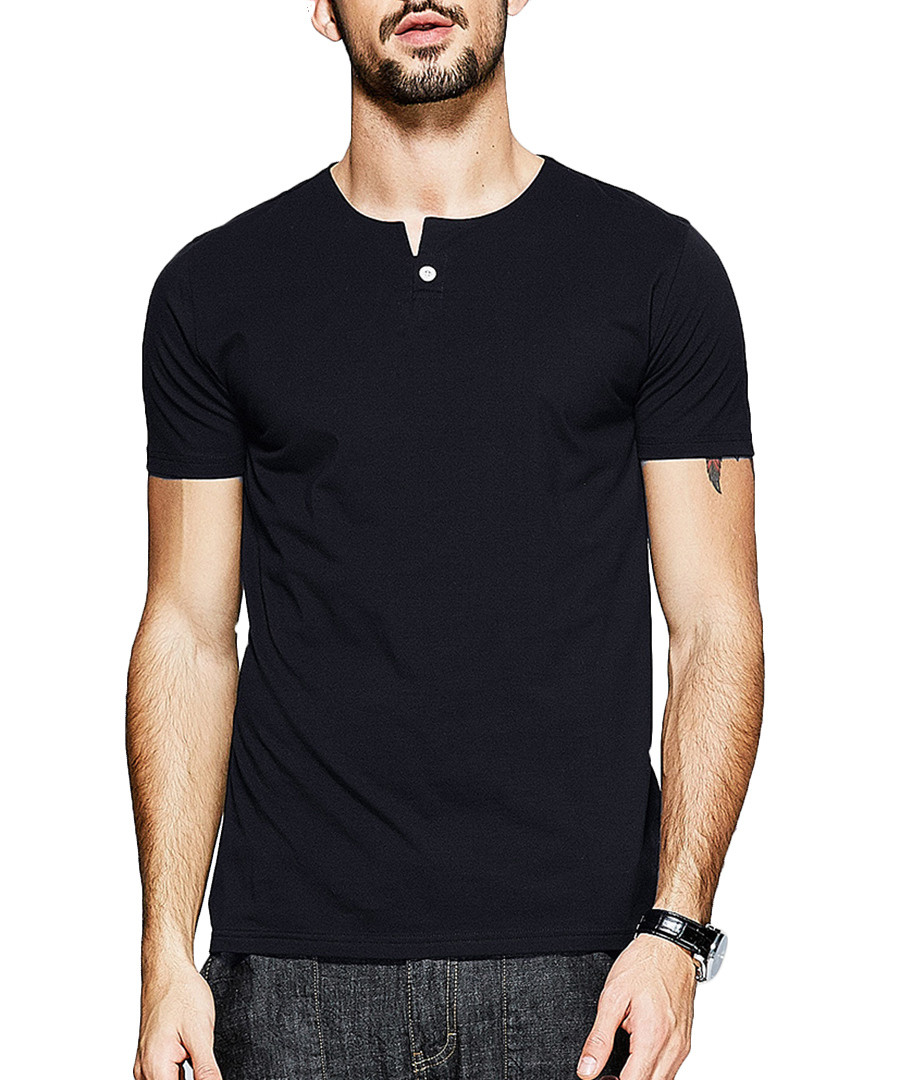 Black cotton one-button T-shirt Sale - kuegou