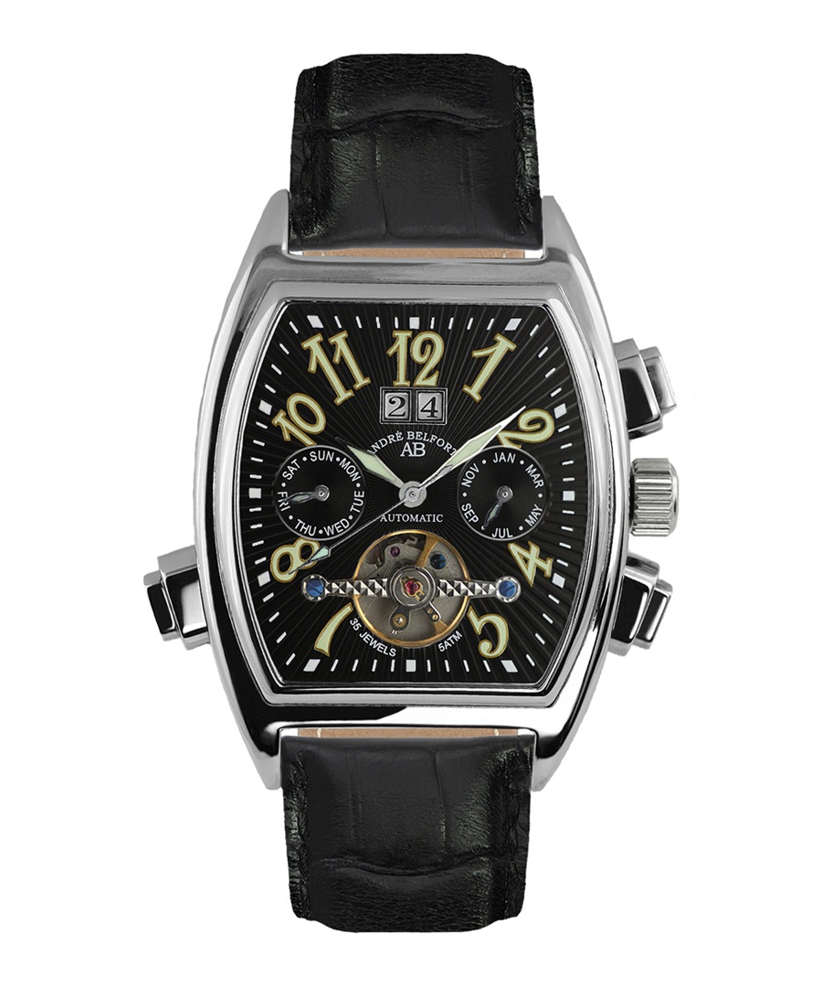 Royale Date black leather watch Sale - andre belfort