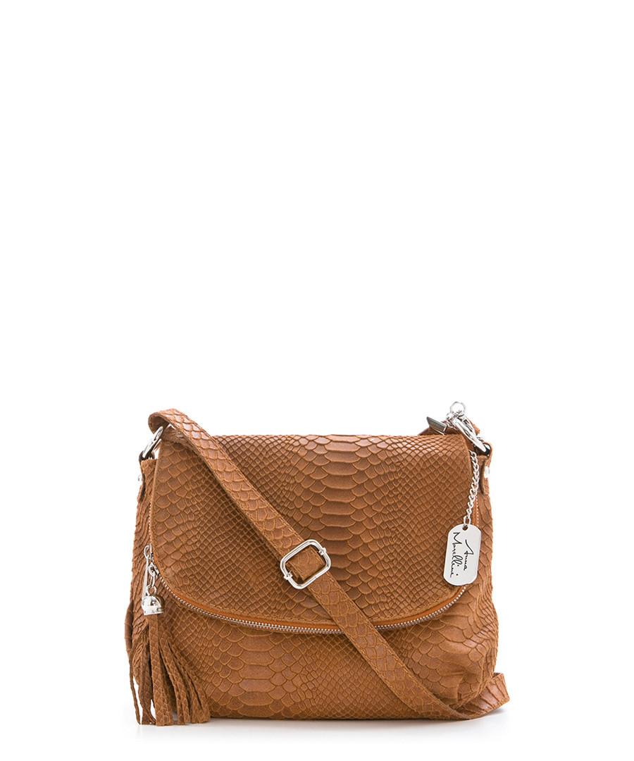 Brown leather snake-effect crossbody Sale - anna morellini