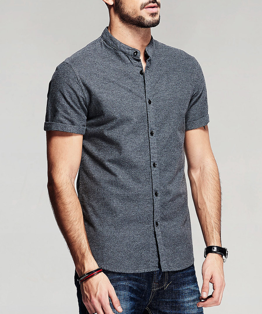 Grey pure cotton short sleeve shirt Sale - kuegou
