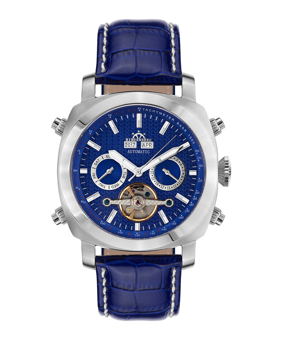 Skyray blue & silver-tone leather watch Sale - hindenberg