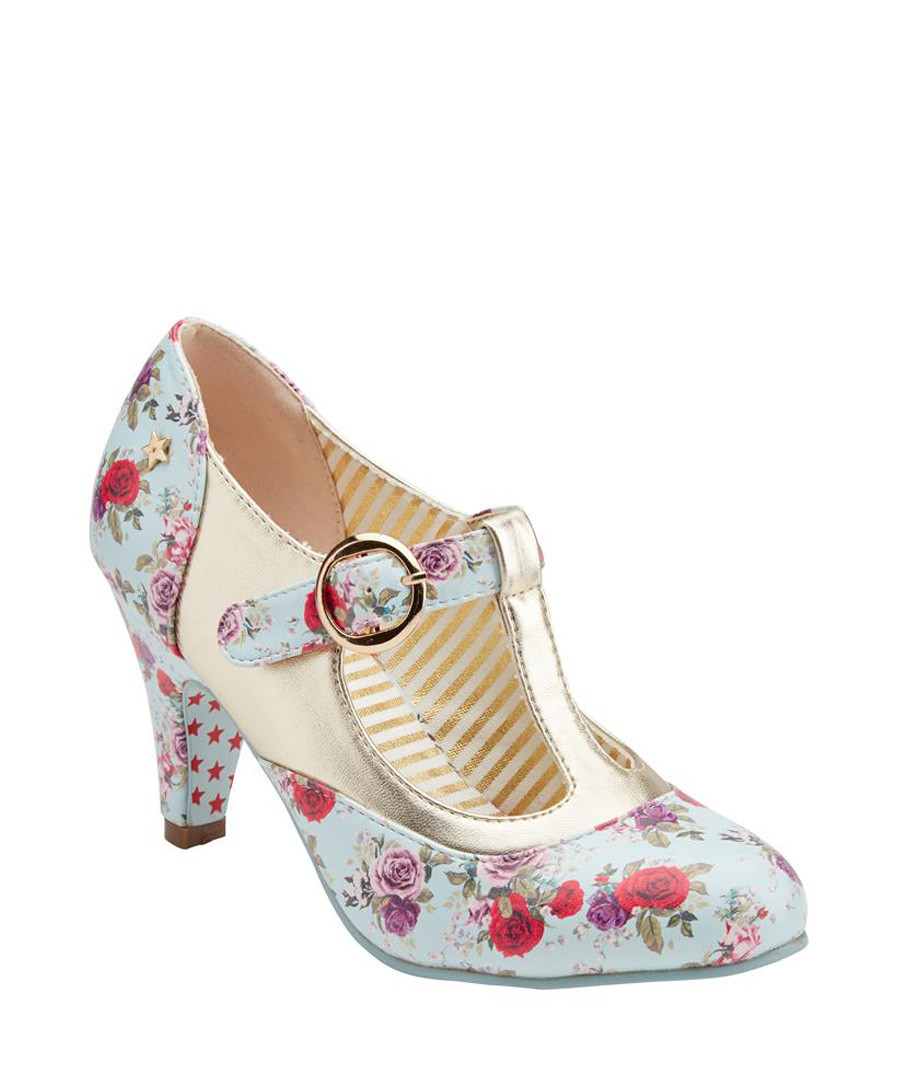 Terrie blue & red floral T bar heels Sale - joe browns
