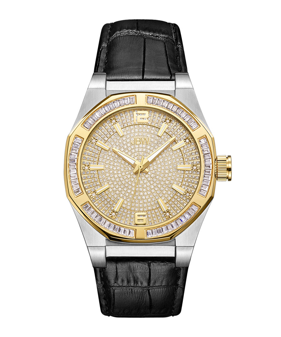 Apollo black diamond & leather watch Sale - jbw