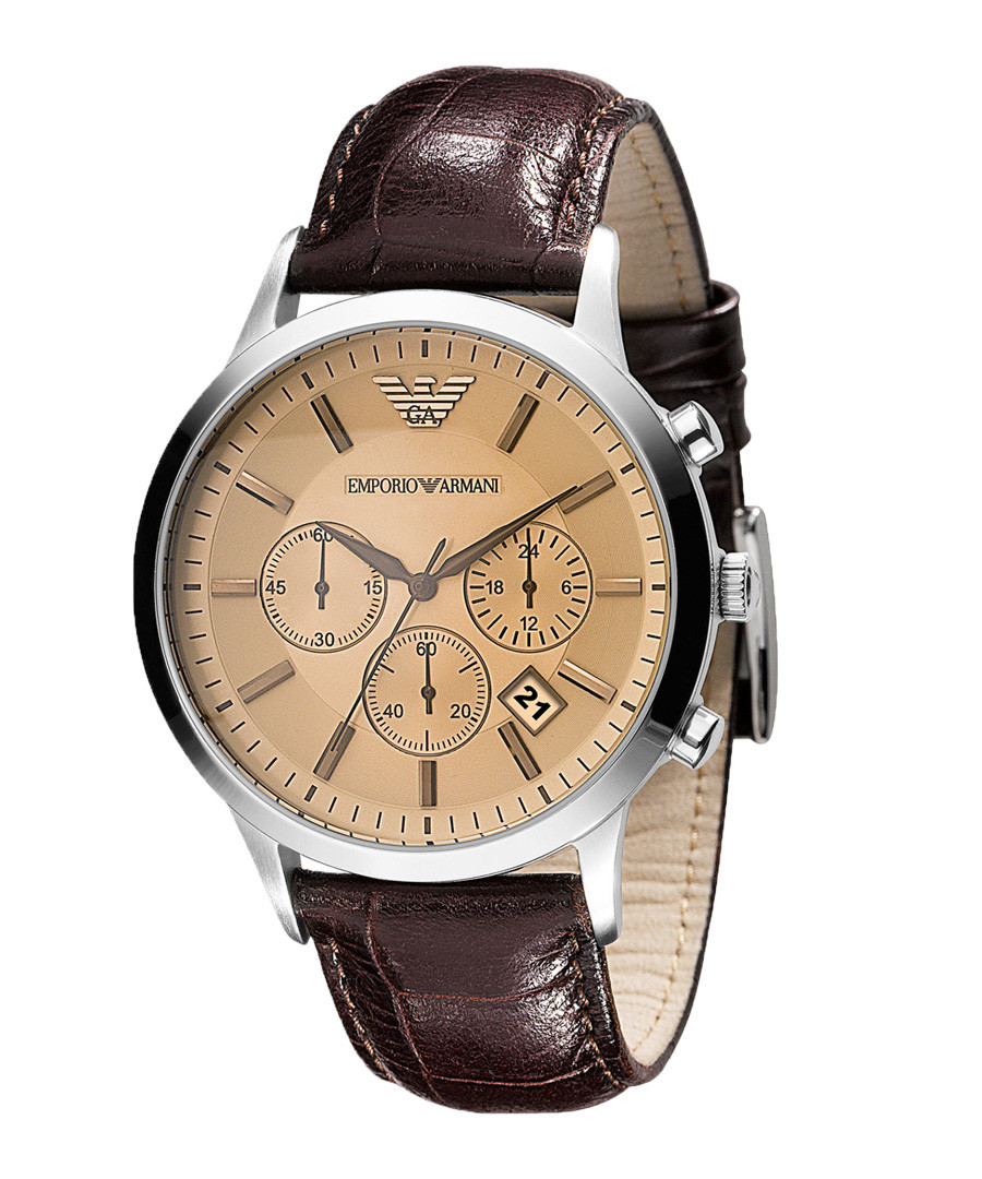 Brown leather & champagne dial watch Sale - Emporio Armani