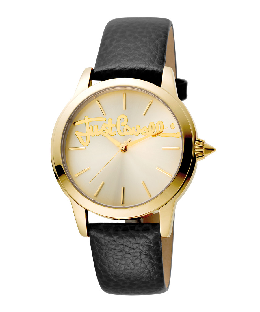 Gold-tone & black leather watch Sale - just cavalli