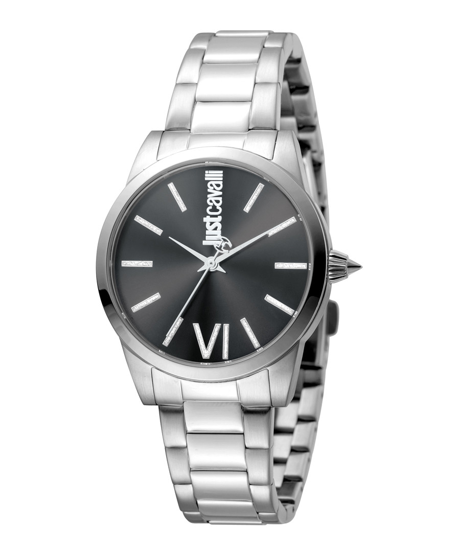 Silver-tone & black crystal marker watch Sale - JUST CAVALLI